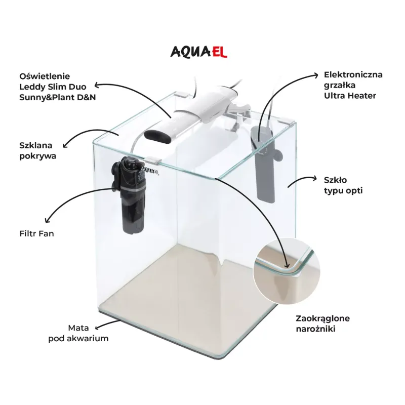 AquaEl Akvarie Opti Bent Hvid 20 Liter
